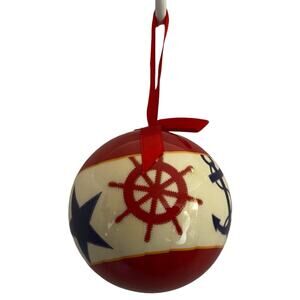 Nautical Christmas Ornament Red White Blue Round Anchor Star Wheel Sailing